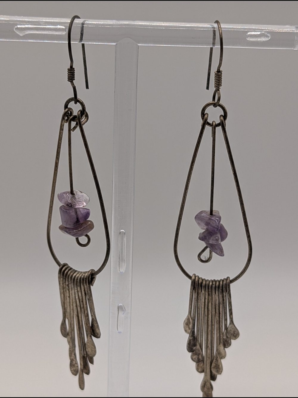 Handmade Light Purple Dangle Earrings - Silver-Tone